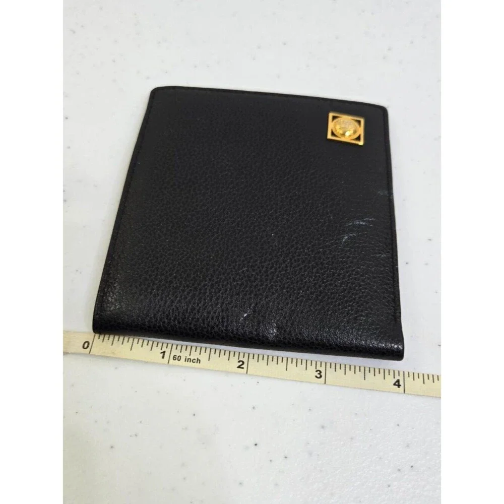 Emanuel Ungaro Bifold Wallet Black Gold Tone Mens Leather Vintage Small